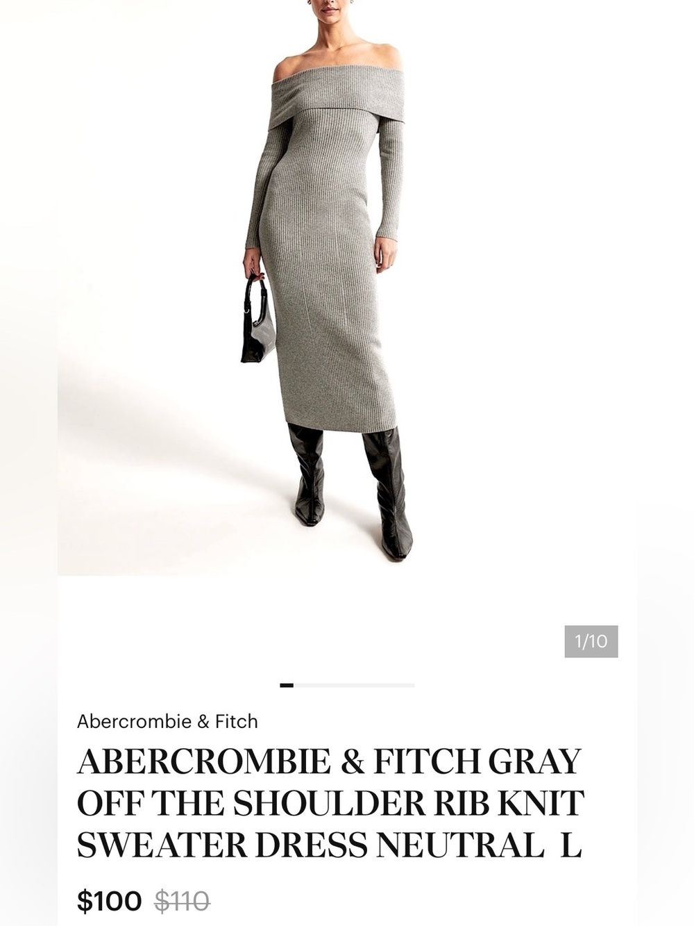 Abercrombie & Fitch NWOT Off Shoulder Bodycon Rib Knit Maxi Sweater Dress (M) - Picture 2 of 11